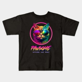 Retro Awesome-Pawsome stylish and wild cat Aesthetic design Kids T-Shirt